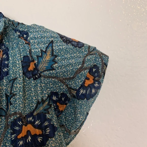 Ulla Johnson Annie Top Womens 2 Cornflower Blue Floral Cotton Blend Blouse Boho - Picture 7 of 15